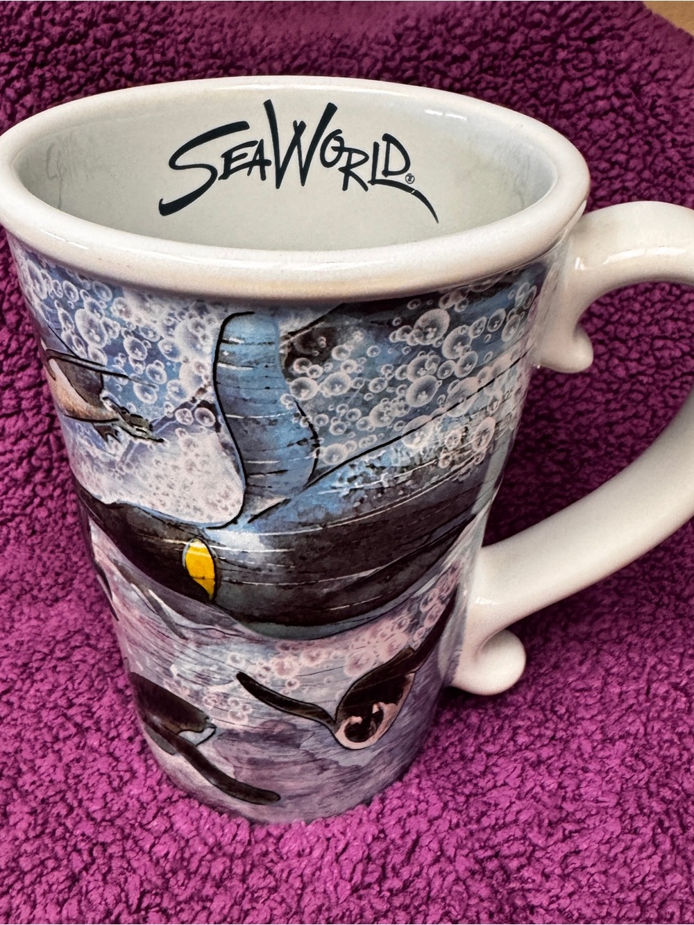 SeaWorld Whale & Orca Ceramic Coffee Mug - White/Blue